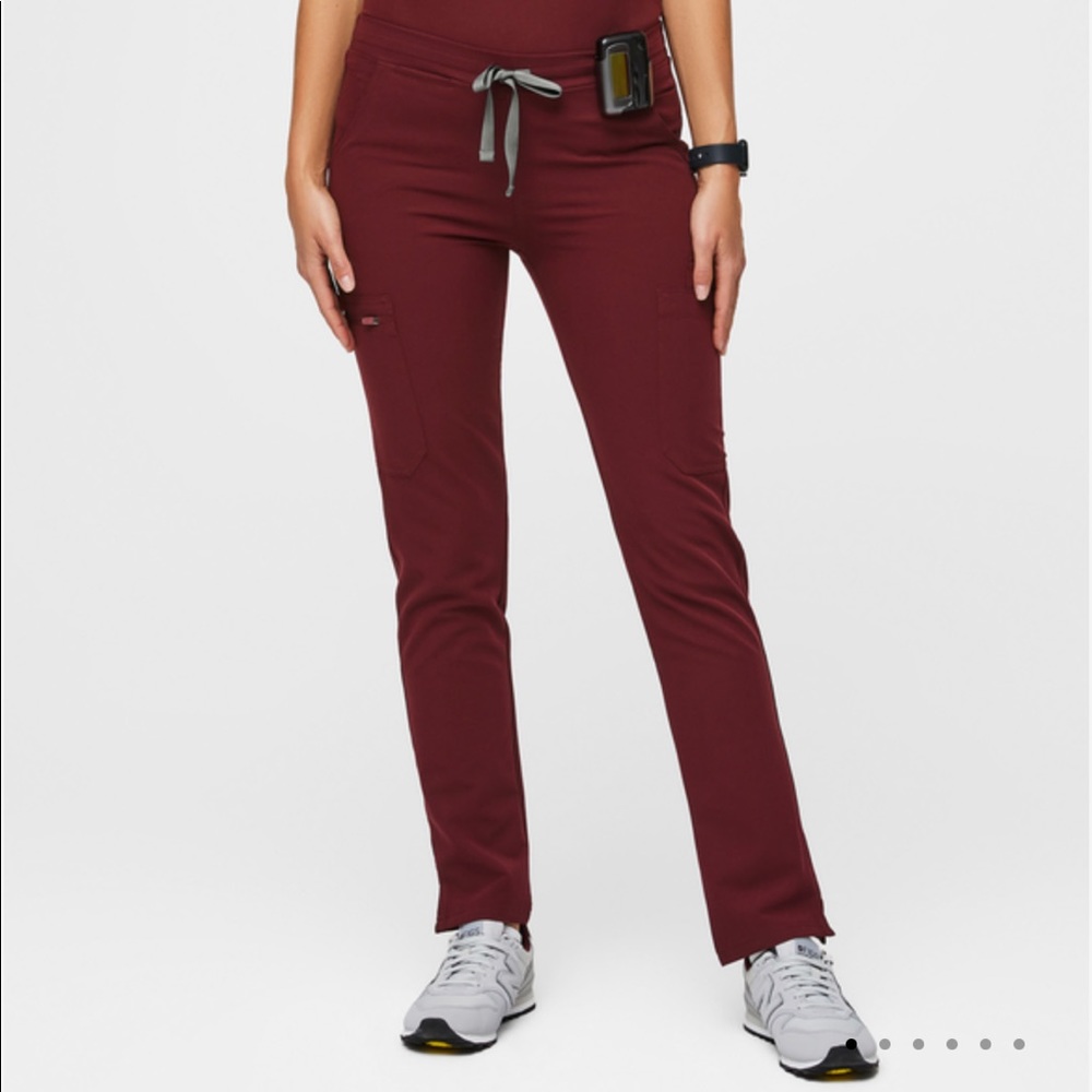 Womens Figs Scrubs- Large Petite High Waisted Yola Burgundy